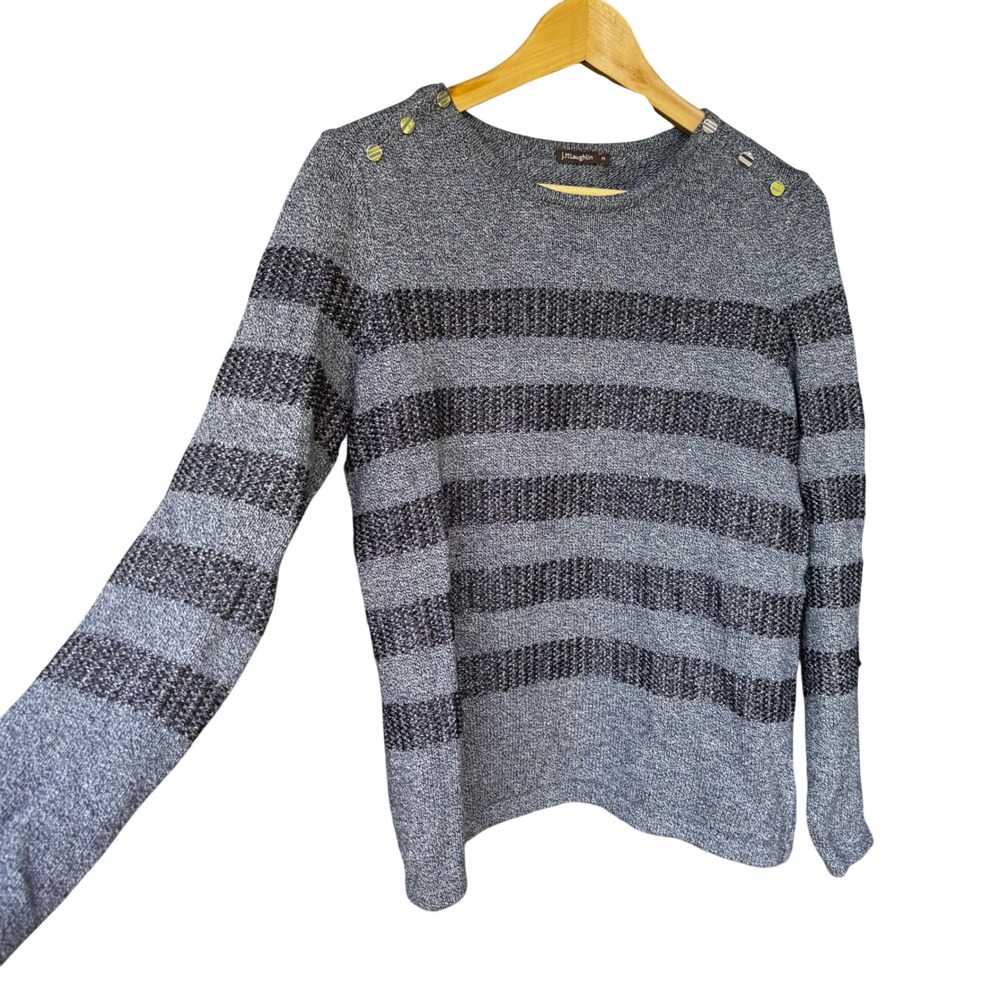 J McLaughlin Women Sweater Size M Blur Stripe Metallic Coastal Prep Quiet Luxury